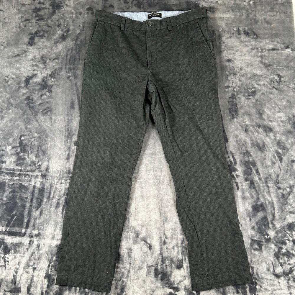 Banana Republic Aiden Fit Pants Mens‎ 35x32 Gray Glen Plaid Slim Chino
